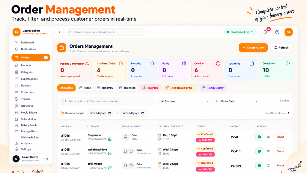 Complete Control of Your Bakery Orders with Live Status Counters