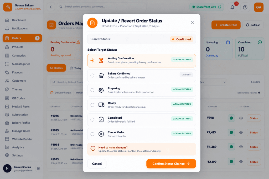 Update Order Status As It Moves Through Each Kitchen Stage